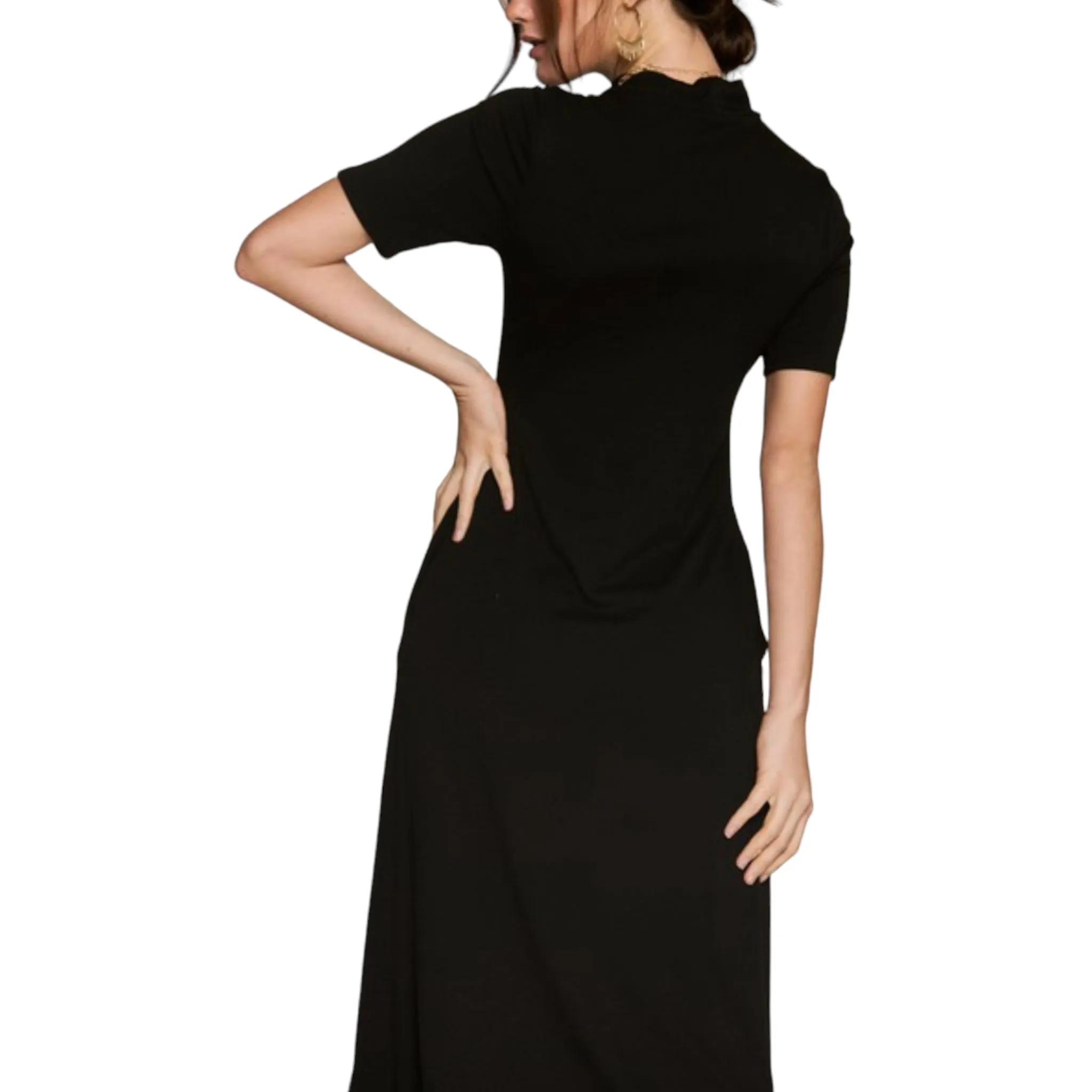 Women's Plus Size All Black Front Cut Out Midi Dress