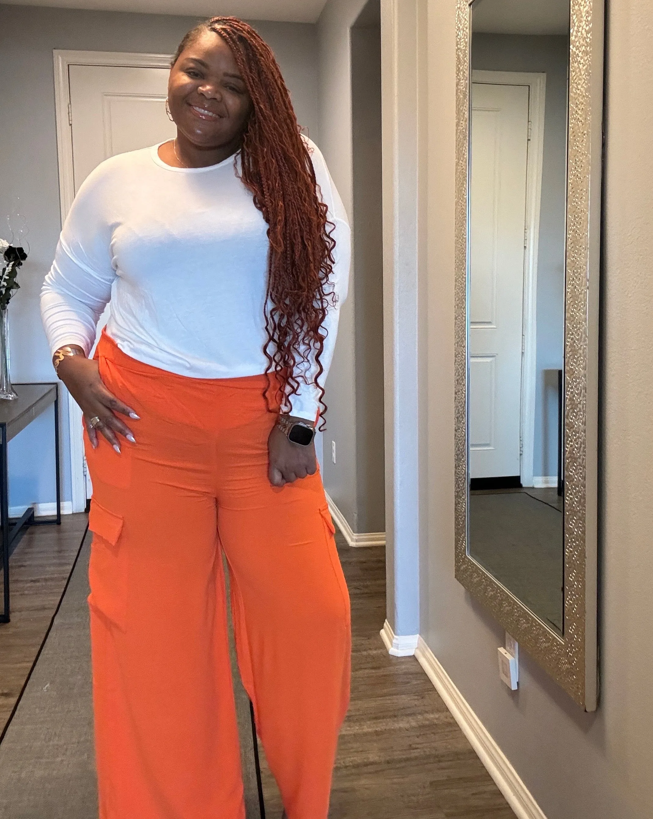 Women's Plus Size Spicy Orange Cargo Pants