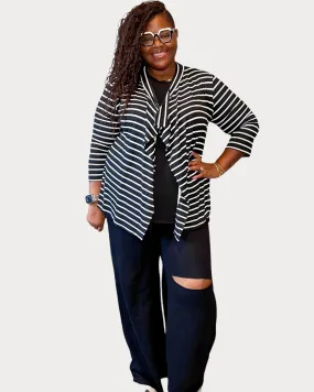 Women's Plus Size Striped Open Front Cardigans