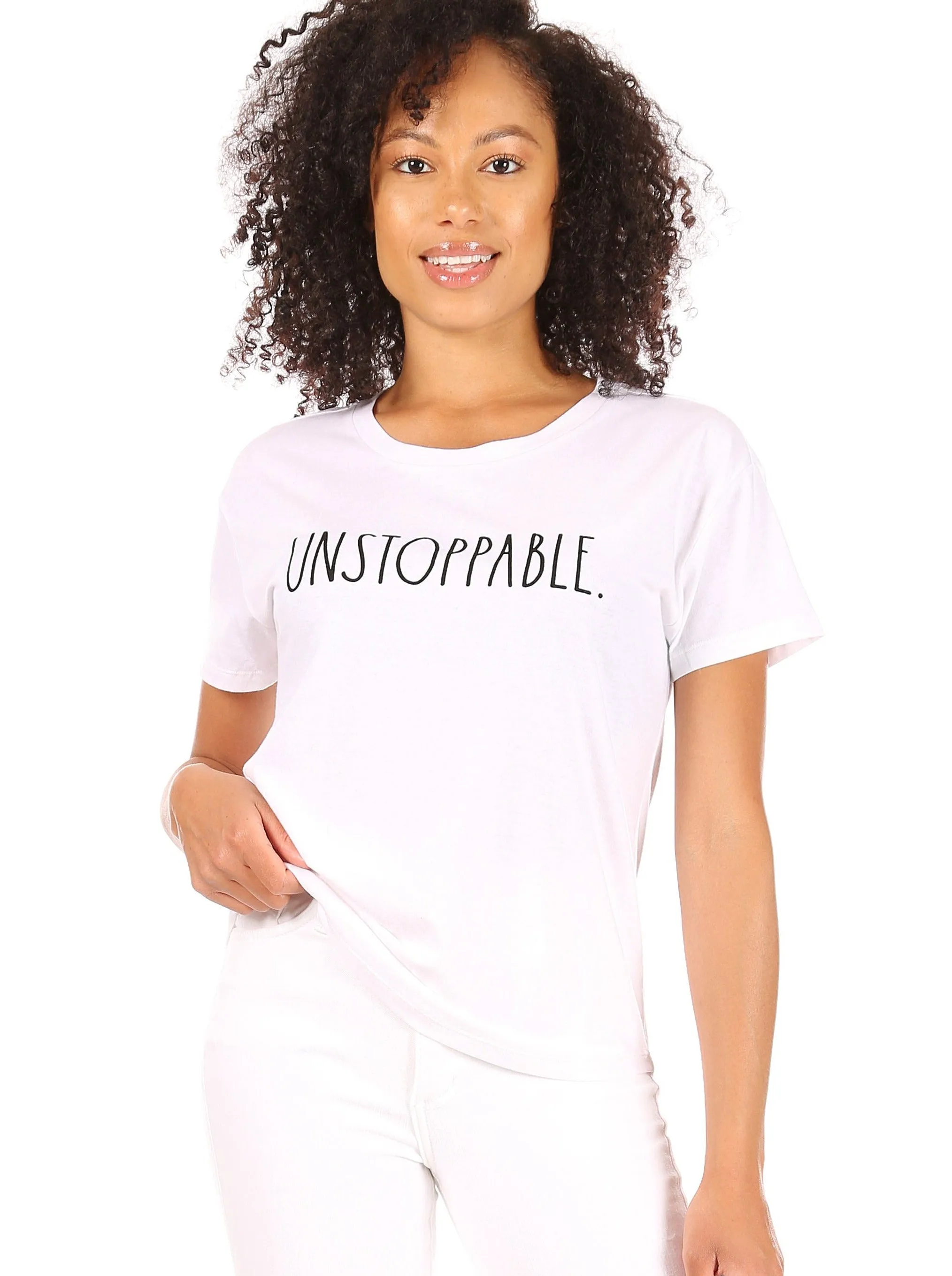 Women's "UNSTOPPABLE" Short Sleeve Shirttail Hem T-Shirt