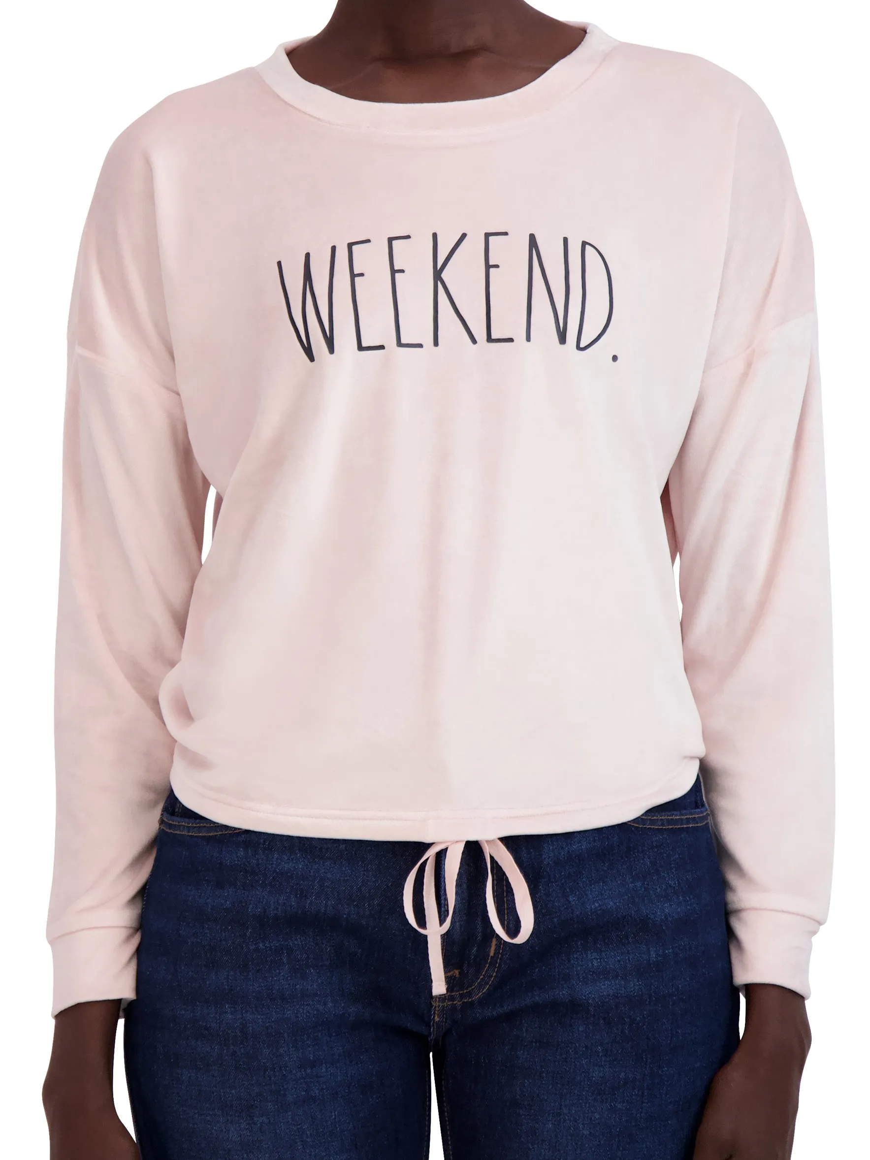 Women's "WEEKEND" Drawstring Hem Velour Sweatshirt