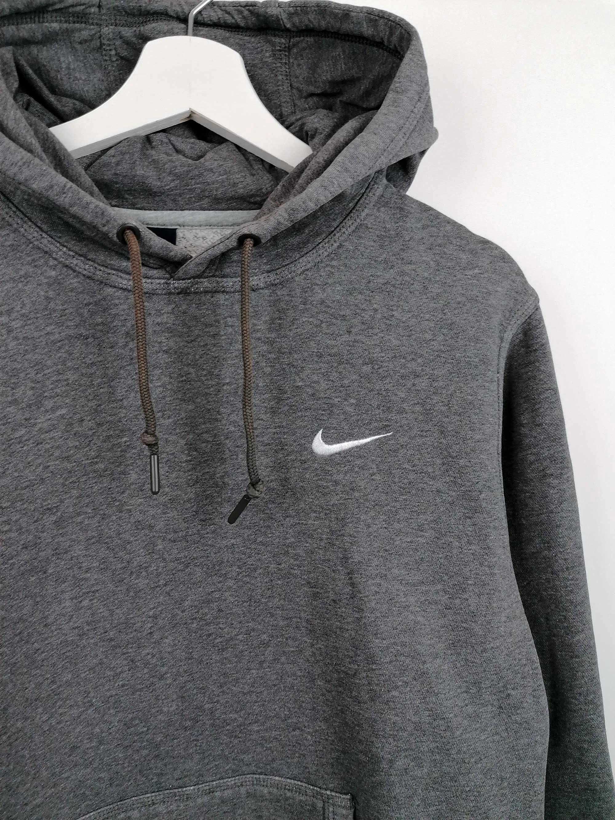 Y2K NIKE Hoodie Sweatshirt Grey Small White Swoosh - size M-L