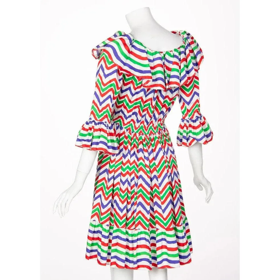 YVES SAINT LAURENT Ysl Cotton Print Flamenco Dress, 1980s | Size 36