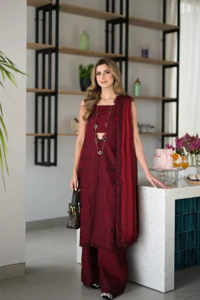 Zahra (Maroon) Luxury Lawn Embroidered Set